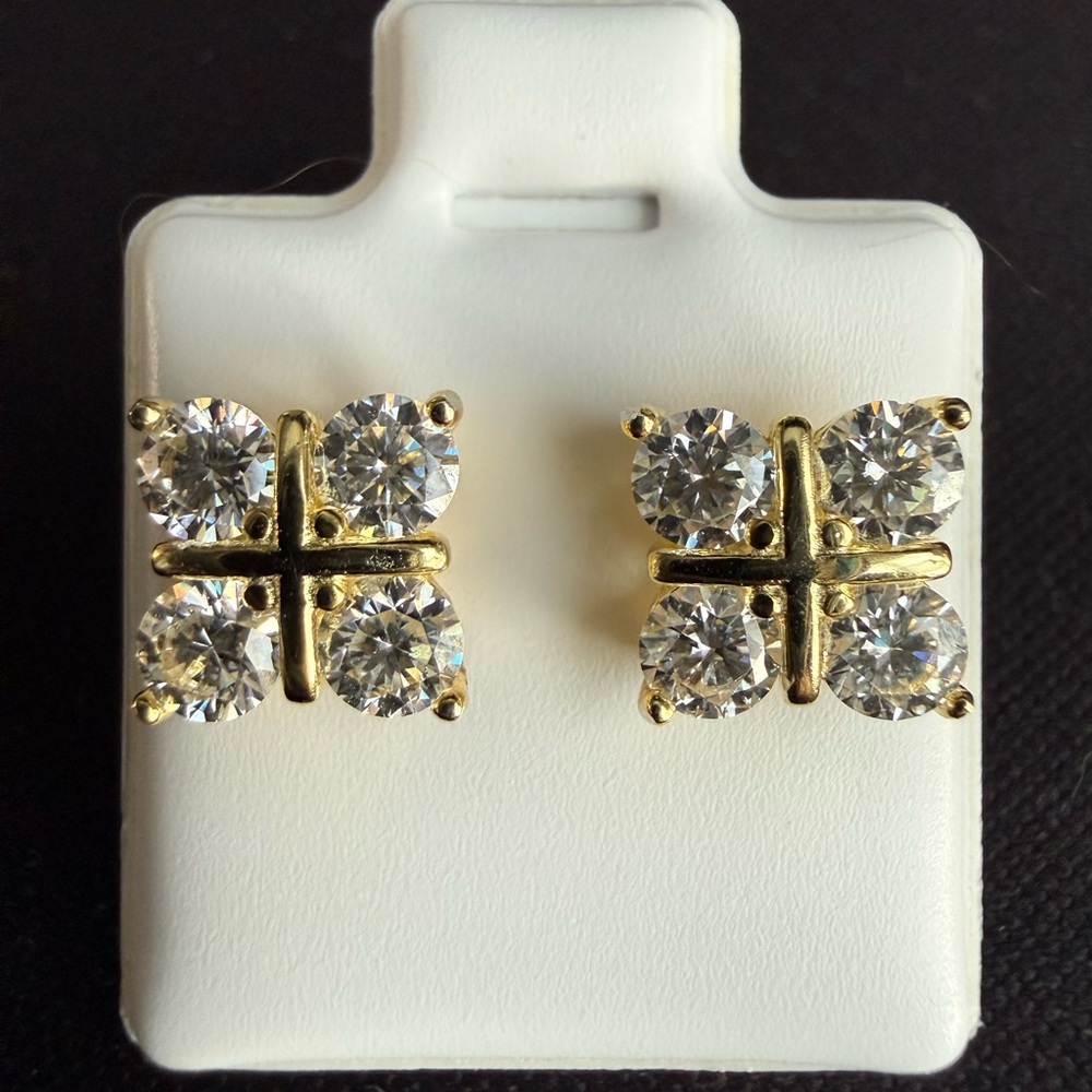 NWT  Moissanite Sterling Silver Gold Plated Earrings